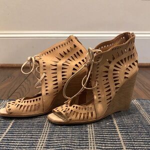 Jeffrey Campbell Tan Cutout Wedge Sandals
